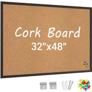 Forlogic Cork Board Bulletin Board with Black Wood Frame， 32 x 48 Large Corkboard Pin Board for Wall,Office,Home and School