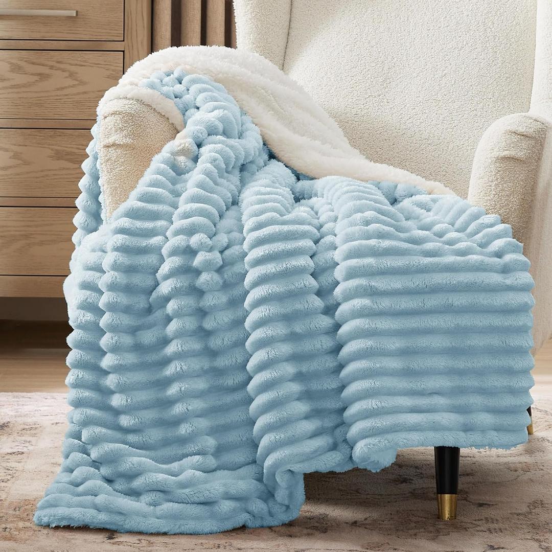 Bedsure Sherpa Throw Blanket for Couch - Super Soft, Cozy Fleece Thick Warm Blanket for Winter, GentleSoft Plush & Fluffy Throw Gift for Women, Room Decor, Sky Blue, 50x60 Inches