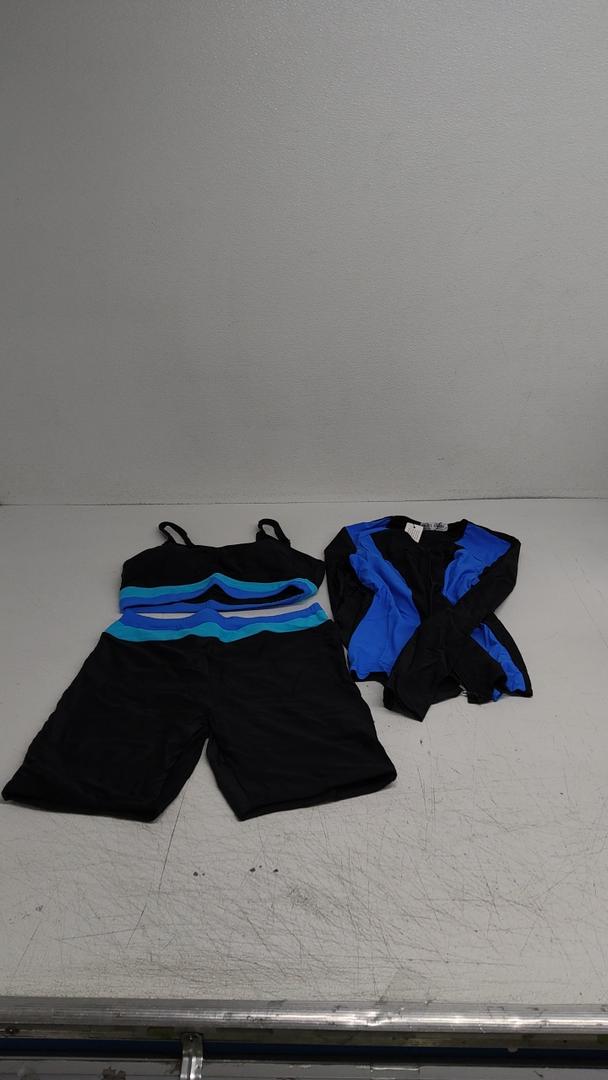 Kate Kasin Women's 3 Piece Rash Guard Long Sleeve Swimsuits Zip Up UPF 50+ Built in Bra Swim Shirts with Boyshorts Quick Dry L