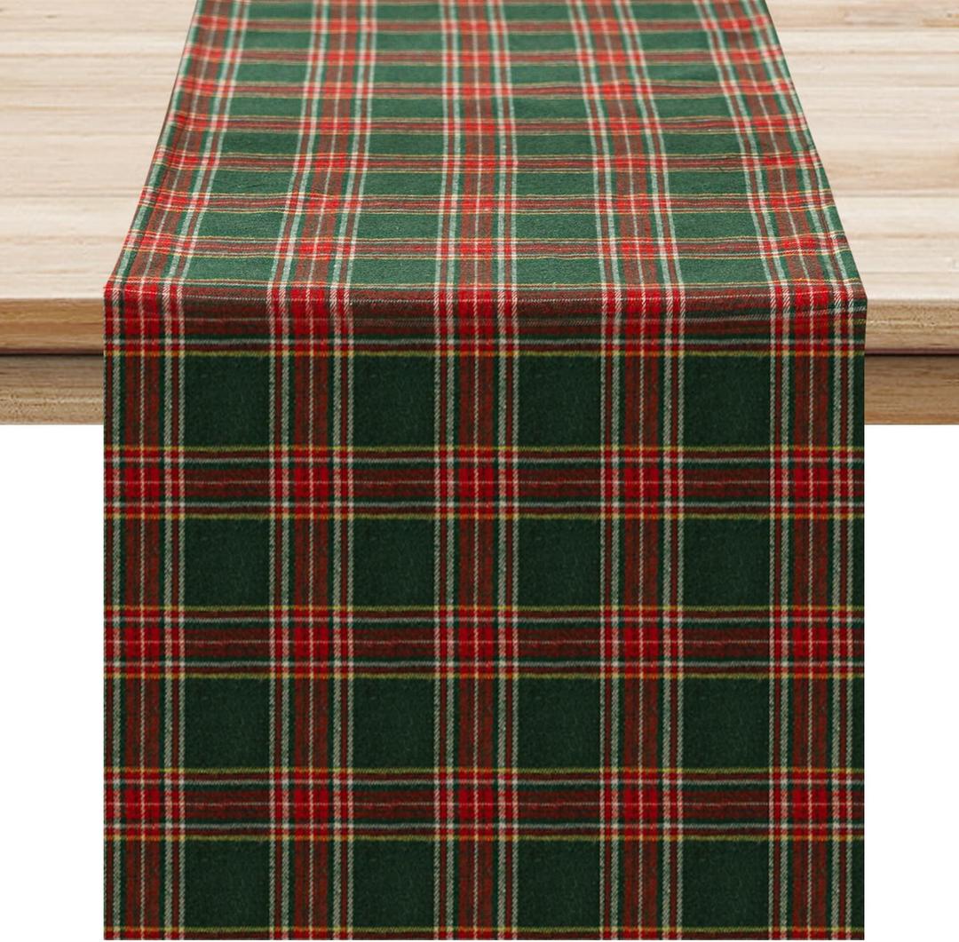 Softalker Christmas Checkered Tartan Table Runner - Green Buffalo Plaid Xmas Stain Resistant Washable Table Decoration for Dining/ Parties/ Holiday Decor, 13 x 70 Inch