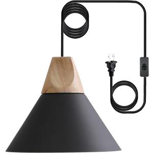 Modern Plug in Pendant Light,Haning Light with 16.4ft Cord, On/Off Switch,Hanging Light with Plug in,Solid Wood,Matte Black Modern Plug in Pendant Light,Haning Light with 16.4ft Cord, On/Off Switch,Hanging Light with Plug in,Solid Wood,Matte Black
