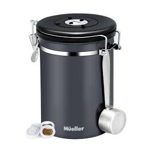Mueller 2800ML Coffee Canister with Date Tracker&Transparent Window, 35OZ Coffee Container with 30ML Measure Spoon&4 co2 Valve, Coffee Bean Storage Container for Grounds Coffee, Beans, Tea(Black)