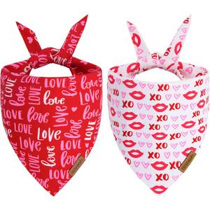 Valentines Dog Bandana - 2 Pack Triangle Dog Bandanas | Reversible Love and Heart Pet Scarf | Premium Durable Fabric | Boys & Girls | Holiday Bandana for Medium and Large Dogs (Large)
