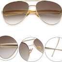 Retro Gold Aviator Sunglasses for Women Men Trendy Oversized Fashion Metal Frame Oval Designer Inspired Dupe Shades
