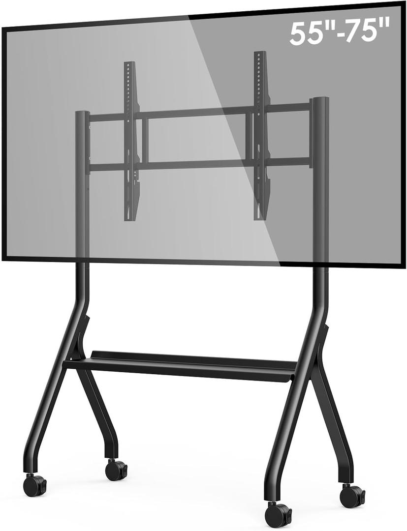 Smart Board Stand with Wheels, 55/65/75'' Interactive Whiteboard Stand, Height Adjustable Mobile Stand with 4 Lockable Rolling Wheels for Smartboard