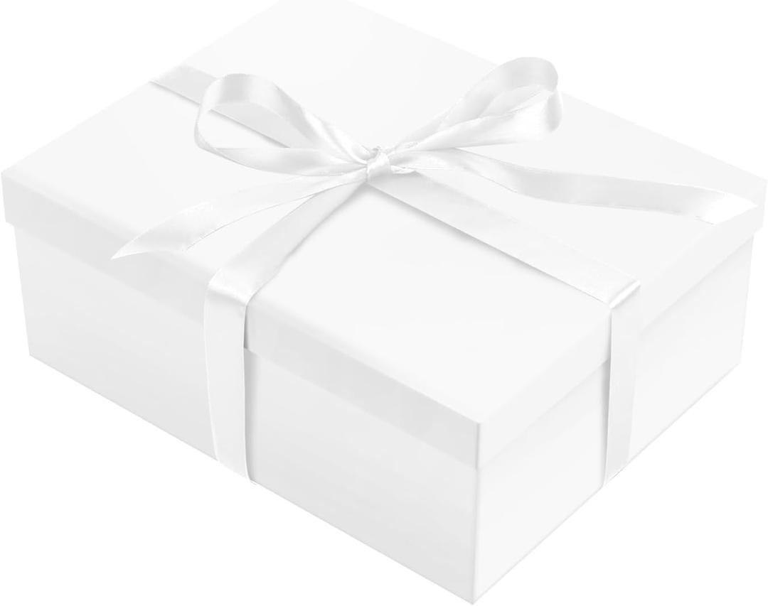 White Gift Box with Lid for Present Large Collapsible Gift Box with Filler Paper Ribbon for Birthday Anniversary 12.6x9.8x4.9