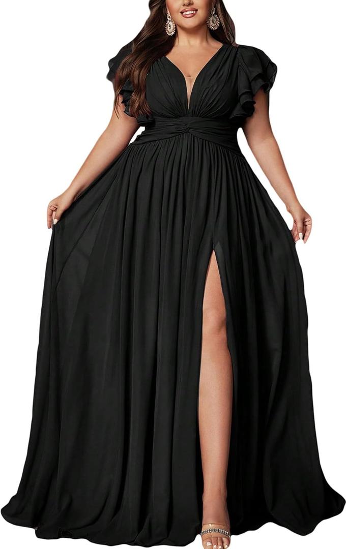 Women's Plus Size Bridesmaid Dresses Chiffon Wedding Guest Summer Maxi Dress Elegant Prom Evening Party Cocktail Gown (XX-Large, #1 Black)