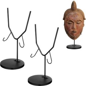 2 Pcs Mask Display Stand U Style Metal African Tribal Mask Holder Tall Adjustable with Detachable Base for Sculptures Artifacts Egyptian Roman Greek Pre Columbian Collectible (12 Inch Height)