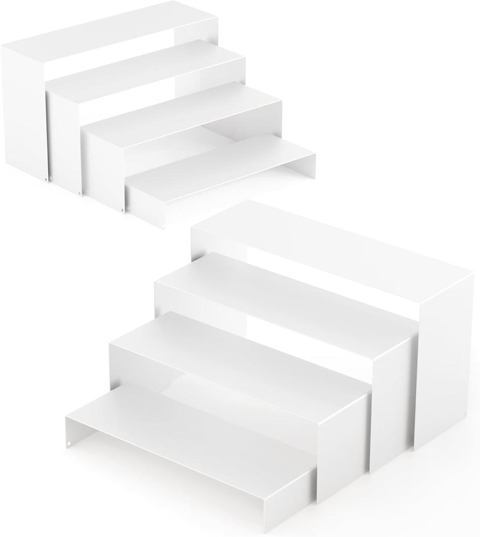 Black Matte Metal Display Stand,8 Pcs 2 Set Display Risers, Metal Rectangular Display Shelf for Showcase, Dessert, Toys, Perfume (8Pcs-Black, L7''x8''x9'')