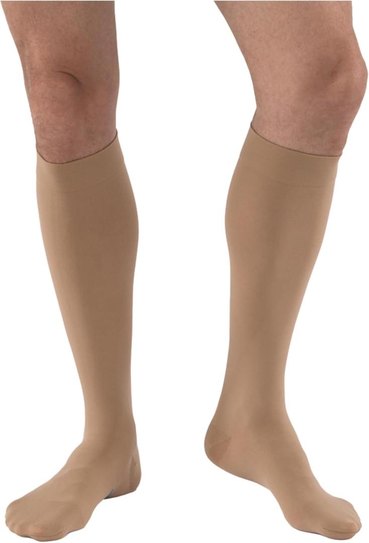 JOBST Relief Knee High Graduated Compression Socks 20-30mmHg - Comfortable Unisex Design with Silicone Dot Band - Closed Toe (Large Full Calf, Beige)
