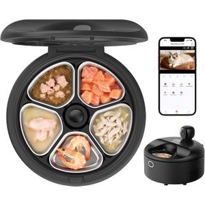 Automatic Wet Food Cat Feeder with 3MP Camera, App Control, Dual Semiconductor Cooling, Heating Feeding Area, 5 Stainless Steel Trays Pet Food Dispenser