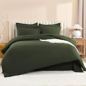 Litanika Dark Olive Green Queen Size Comforter Set - 7 Pieces Bed in a Bag Queen Bedding Comforter Sets, Plain Lightweight Bed Set with Comforter, Sheets, Pillowcases & Shams (Queen (90"x90"))