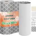 OcePor Non-Adhesive Drawer and Shelf Liner 24IN x 30FTNon Slip Cabinet and Cupboard Liner, Kitchen Cabinet Liners for Shelves, Waterproof Drawer Shelf Liners for Cabinets/Bathroom Cupboard (Gray Quatrefoil)