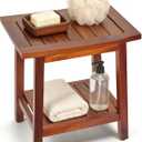 Upolana Teak Shower Bench, 16" Solid Acacia Wood Shower Stool Waterproof Shower Seat with Storage Shelf for Bathroom, Indoor & Outdoor Use