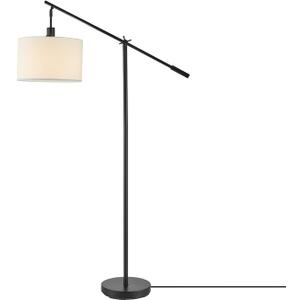 GLOBE Electric 67525 Avellino 66" Floor Lamp, Matte Black, White Linen Shade, Stepless Rotary Dimmer Switch on Socket