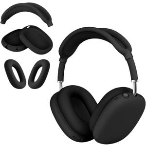 3 in 1 Silicone Case Cover for AirPods Max 2/ AirPods Max Headphones, Anti-Scratch Ear Pad/Ear Cups/Headband for AirPod Max, Accessories Silicone Protector for Apple AirPods Max (Black)