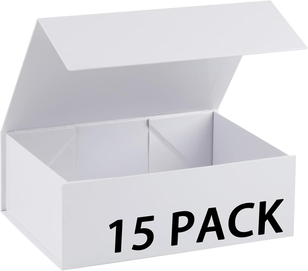 15 Pack Magnetic Gift Box With Lid 10x10x5,White Gift Boxes Bulk,Luxury Bridesmaid Proposal Box,Small Magnetic Closure Box Boxes For Presents,Wedding,Business, 1 count