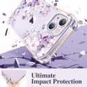 GVIEWIN for iPhone 14 Plus Case Floral, with Screen Protector&Camera Lens Protector,[Non Yellowing]Soft Shockproof Clear Phone Protective Cover for Women, Flower Pattern Design 6.7"(Foliolosa/Purple)