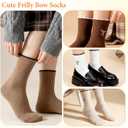 Tucnoeu 5 Pairs Womens Ruffle Socks, Embroidery Bow Casual Socks, Fashion Cotton Ruffle Ankle Socksm, Cute Knit Lettuce Trim Dress Socks
