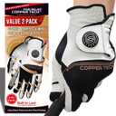 Copper Tech Ladies Golf Gloves Women Right Handed Golfer or Left Handed Golfer 2 Pack | Copper Compression Joint Support with Flexible & Comfortable Fit | AAA Leather & Silicone Tacky Pad (White/Black)