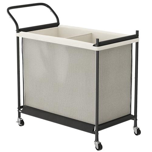 Laundry Hamper with Wheels - 2 Section Laundry Basket 140L, Removable Washable Bags, Height-Fitted Rolling Laundry Cart for Laundry Room & Bedroom