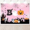 Mocsicka Halloween Boo Backdrop Cute Spooky Ghost Pumpkin Trick or Treat Background Pink Little Boo Girl Baby Shower or Birthday Party Cake Table Decoration Banner Photo Booth Props (8x6ft)