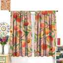 Fruit Blackout Curtains Pink Cute Peach Green Leaves Flower Retro Art Print for Girl Bedroom Kitchen Decor Rod Pocket Window Drapes 2 Panels 42x45in