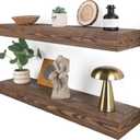 Floating Shelves 3 inch Thick for Wall Set of 2,Solid Pine Wood Wall Mount Shelf for Kitchen Living Room Bedroom Bathroom,8" D x 36" L x 3" H-Distressed Black Walnut