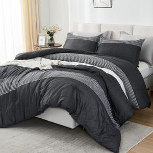 Litanika Oversized Alaskan King Comforter Set Black White Grey 128x120-3 Pieces Lightweight Colorblock Stripe Fluffy Bedding Comforter Sets, All Season Bed Set