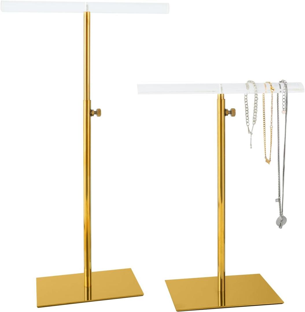 Jewelry Display Stand, 2PCS T Bar Purse Handbag Holder Adjustable Height Stainless Steel 13.3~21.2 Inches Showcase Rack for Retail Boutique or Home Closet