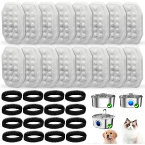 32 Pack Cat Water Fountain Replacement Filters & Pre-Filter Sponges for 108oz/3.2 Stainless Steel Pet Water Fountain