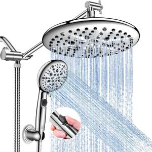 FEELSO 10" High Pressure Shower Head Combo with Handheld Spray, 16 Settings, 11" Adjustable Arm, ON/OFF Pause Switch (Chrome)
