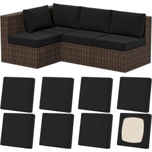 8Pcs Stretch Patio Cushion Covers, Outdoor Couch & Sofa Replacement Slipcovers for Patio Furniture Cushion Covers, Washable Reusable Furniture Protector (Square-large, Black)