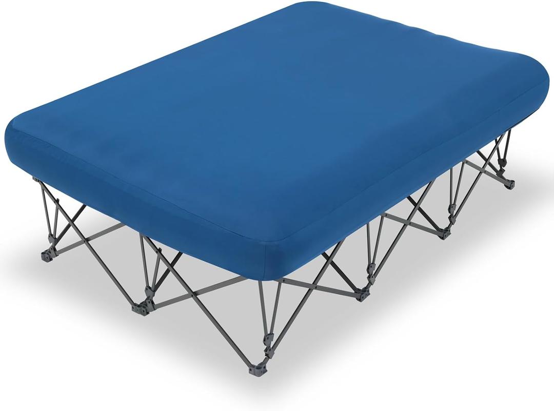 KAMPKEEPER Camping Cot,Camping Cots for Adults,Folding Camping Cot with Inflatable Air Mattress and Carry Bag,for Outdoor Travel Camp Beach Vacation (not Included The Airpump) (Queen, Dark Blue)