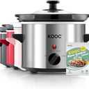 KOOC Small Slow Cooker, 2 Quart, Free Liners Included for Easy Clean-up, Upgraded Ceramic Crock, Adjustable Temp, Nutrient Loss Reduction, Stainless Steel, Silver, Round