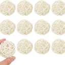 12PCS 2 Inch White Wicker Rattan Balls Fade Resistant Decorative Orbs for Home Decor Wedding Centerpiece Bowls Vase Fillers Decorative Spheres for Bowls Table Decor (50mm)