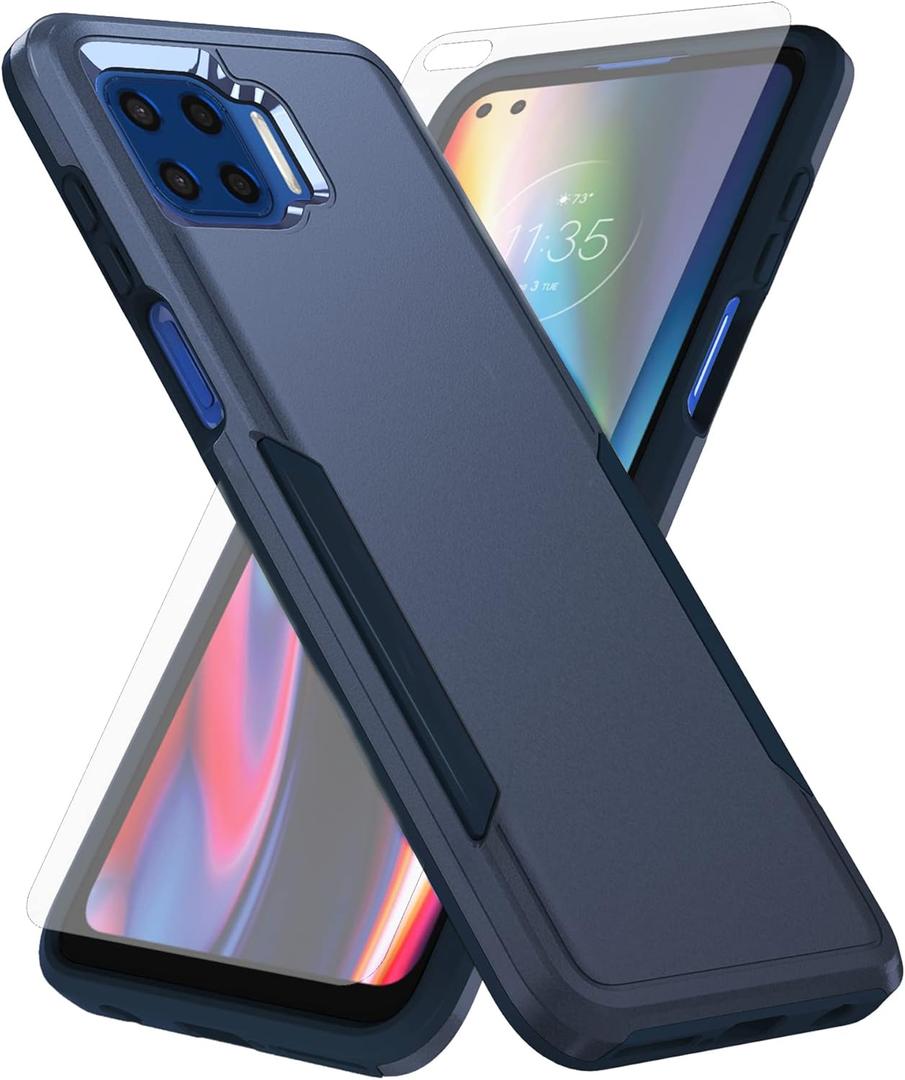 Asuwish Phone Case for Moto One 5G/One5G UW/Moto G G5 Plus with Tempered Glass Screen Protector Cover and Slim Hybrid Full Body Protective Cell Accessories Motorola One Lite XT2075-1 Women Men Blue