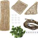 PINVNBY Bearded Dragon Hammock,Reptile Lounger Natural Seagrass Lizard Hammocks Habitat Tank Accessories Jungle Climber Vines Flexible Leaves Decor for Climbing Reptiles Chameleon Gecko Snakes