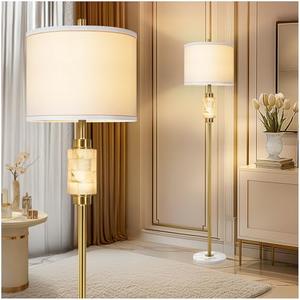 KIVDITZO Natural Alabaster Floor Lamp, Floor Lamps for Living Room, Standing Lamp with Night Light, Linen Shade, Marble Base, Gold Floor Lamp, Tall Lamp for Bedroom, Living Room,Office(Bulb Included)