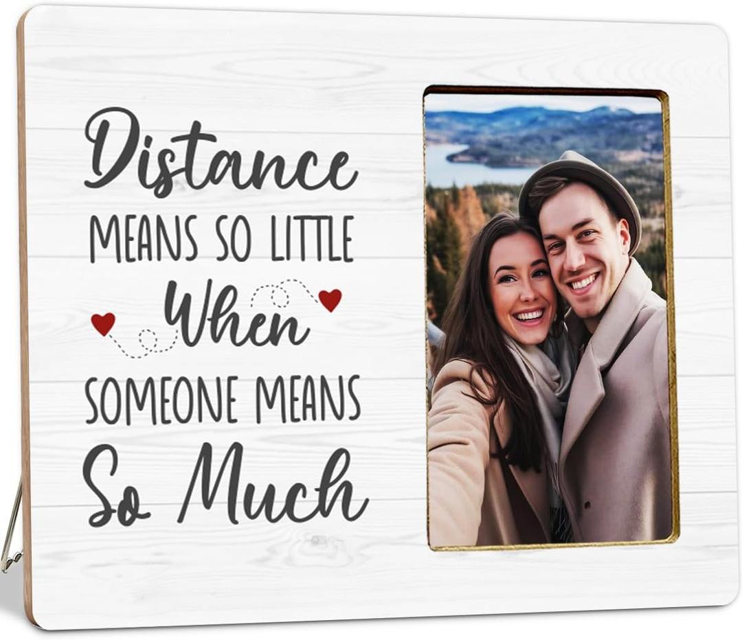 Long Distance Relationship Gifts Wooden Picture Frame for Couple Girlfriend Boyfriend, Couple Gifts Picture Frame for Lover