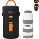 Cwatcun Camera Lens Case, Hard Case Shockproof DSLR Camera Lens Pouch with Shoulder Strap, Water Resistant for Nikon, Sony, Fuji, Canon and Other Lenses Below 3.03" x 7.87" (D x L) (Case Only)