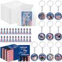 Veterans Day Gifts Set - 200P American Flag Satin Awareness Patriotic Ribbon Pins Veterans Day USA Keychain with Inspirational Card Star Patch Organza Bag Appreciation Retirement Party Supplies