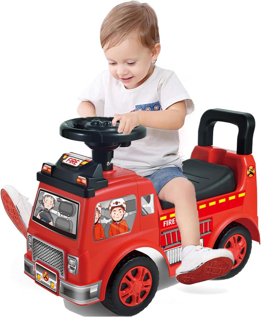 2025 Upgrade Toddler Ride On Toys with Under Seat Storage, Ride On Fire Truck with Music & Steering Wheel, Ride On Push Car for Toddlers 1-3 Years, Red