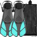Sugaroom Swim Fins Open Heel, Adjustable Snorkel Fins Diving Fins with Mesh Bag, Snorkeling Gear Flippers Travel Size Short Flippers for Lap Swimming Scuba Dive Adult Men Women Kids (Green)