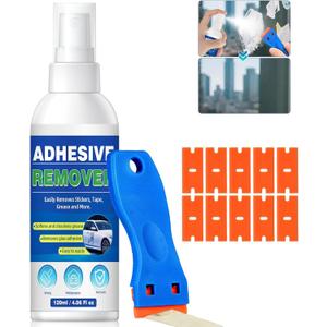 Adhesive Remover, Powerful Sticker Remover Spray with Scraper, Glue Remover for Windows, Glass, Plastic, Carpet, Rapidly Removes Sticker, Glue, Tape, Labels Remover and Car Sticker Remover