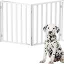 Pet Gate - 4-Panel Indoor Foldable Dog Fence for Stairs, Hallways or Doorways - 72x24-Inch Retractable Wood Freestanding Dog Gates by PETMAKER (White)