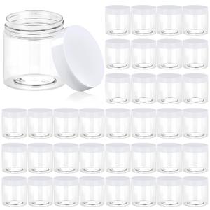 36 Pack 4 OZ Plastic Jars Round Clear Cosmetic Container Jars with White Lids, Eternal Moment Plastic Slime Jars for Lotion, Cream, Ointments, Makeup, Eye shadow, Samples, Potravel Storage