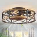 Caged Ceiling Fan with Light, Modern Fandelier Flush Mount Ceiling Fans with Lights and Remote, Farmhouse Low Profile Bladeless Ceiling Fans with Lights for Bedroom, Living Room