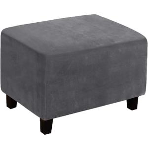 Ottoman Cover, Stretch Rectangle Velvet Ottoman Slipcovers of Foot Stool for Living Room, Folding Storage Furniture Protector with Elastic Bottom, Machine Washable(Gray, XL)