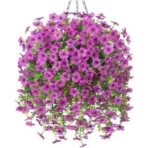 Artificial Fake Fall Hanging Flowers Plants with Basket for Outdoor Decor, Fake Mums Autumn Plants No Fade Plastic Faux Silk Daisy Flowers Fall Decoration for Farmhouse Home Garden Porch Patio(Orange) (Dyellow)